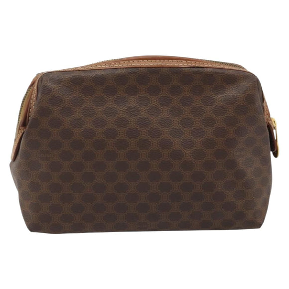 CELINE Macadam Canvas Pouch PVC Leather Brown Gold Auth mr2257