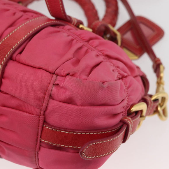 PRADA Shoulder Bag Nylon Leather 2way Pink Gold Auth mr2258