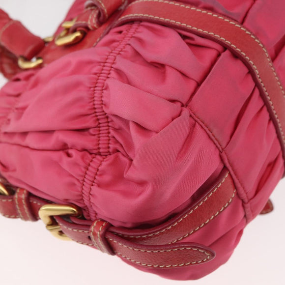 PRADA Shoulder Bag Nylon Leather 2way Pink Gold Auth mr2258