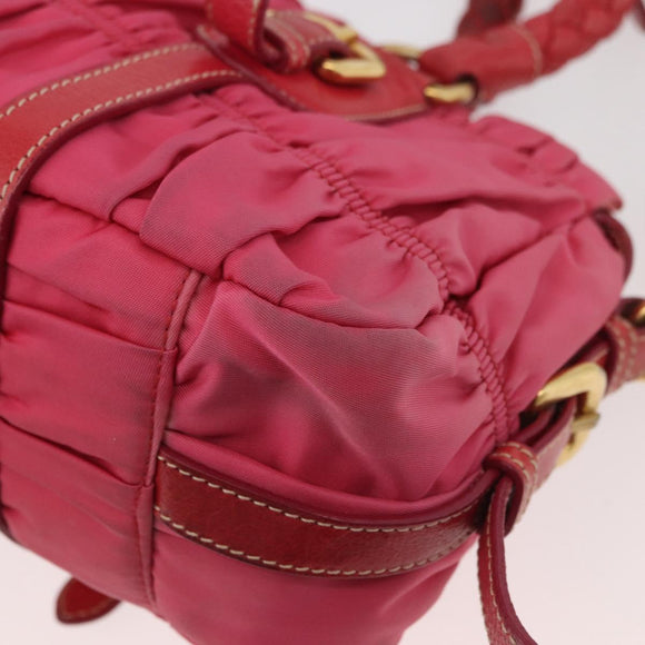 PRADA Shoulder Bag Nylon Leather 2way Pink Gold Auth mr2258