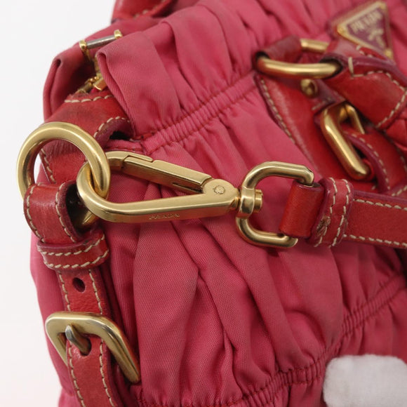 PRADA Shoulder Bag Nylon Leather 2way Pink Gold Auth mr2258