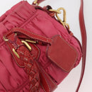 PRADA Shoulder Bag Nylon Leather 2way Pink Gold Auth mr2258-21
