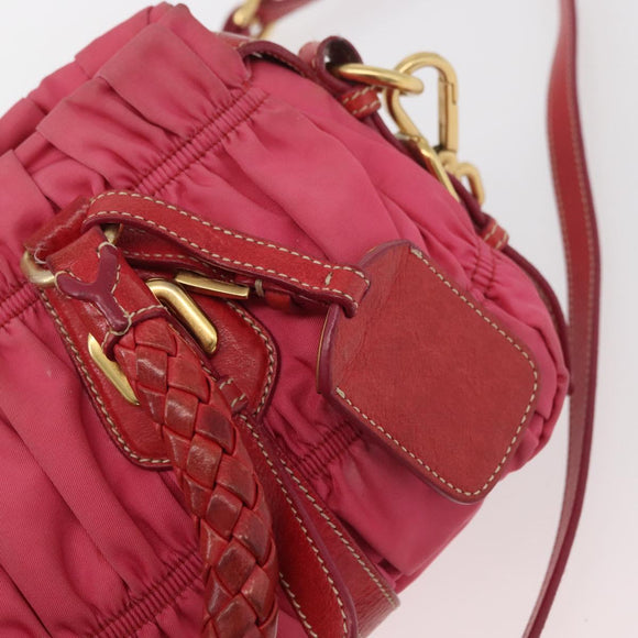 PRADA Shoulder Bag Nylon Leather 2way Pink Gold Auth mr2258