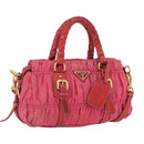 PRADA Shoulder Bag Nylon Leather 2way Pink Gold Auth mr2258-1
