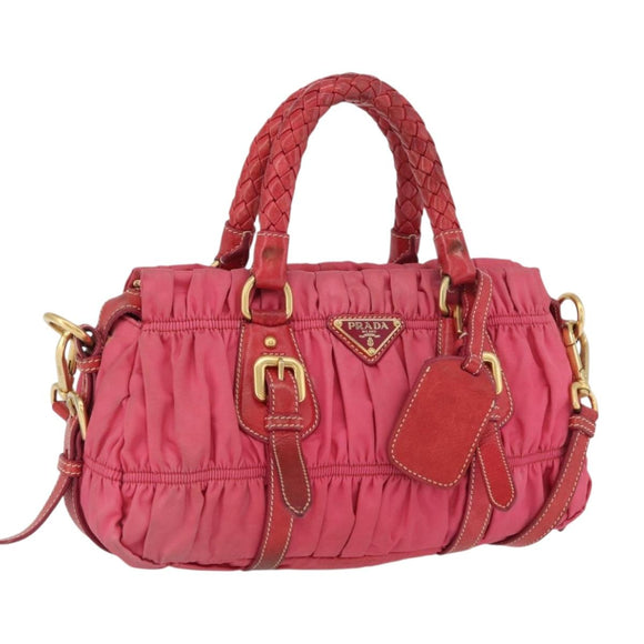 PRADA Shoulder Bag Nylon Leather 2way Pink Gold Auth mr2258