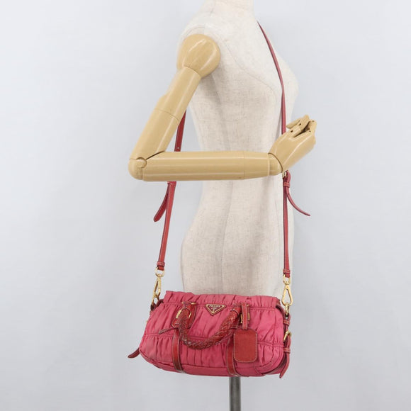 PRADA Shoulder Bag Nylon Leather 2way Pink Gold Auth mr2258