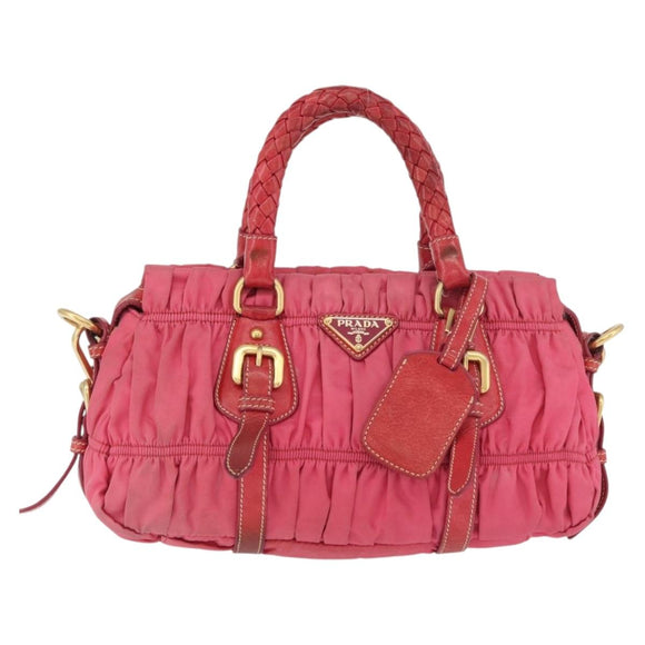 PRADA Shoulder Bag Nylon Leather 2way Pink Gold Auth mr2258