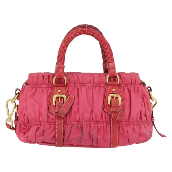 PRADA Shoulder Bag Nylon Leather 2way Pink Gold Auth mr2258