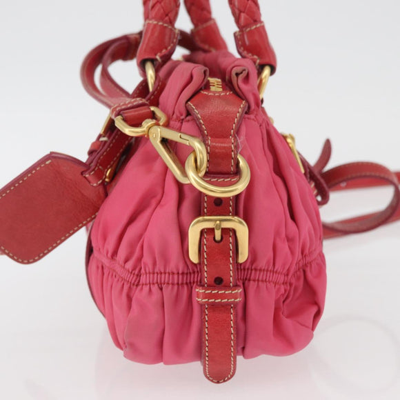 PRADA Shoulder Bag Nylon Leather 2way Pink Gold Auth mr2258