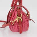 PRADA Shoulder Bag Nylon Leather 2way Pink Gold Auth mr2258-4