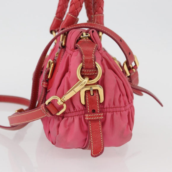 PRADA Shoulder Bag Nylon Leather 2way Pink Gold Auth mr2258
