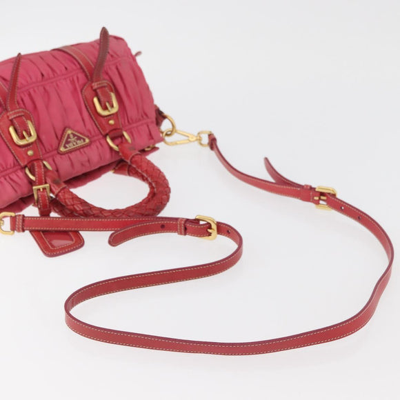 PRADA Shoulder Bag Nylon Leather 2way Pink Gold Auth mr2258