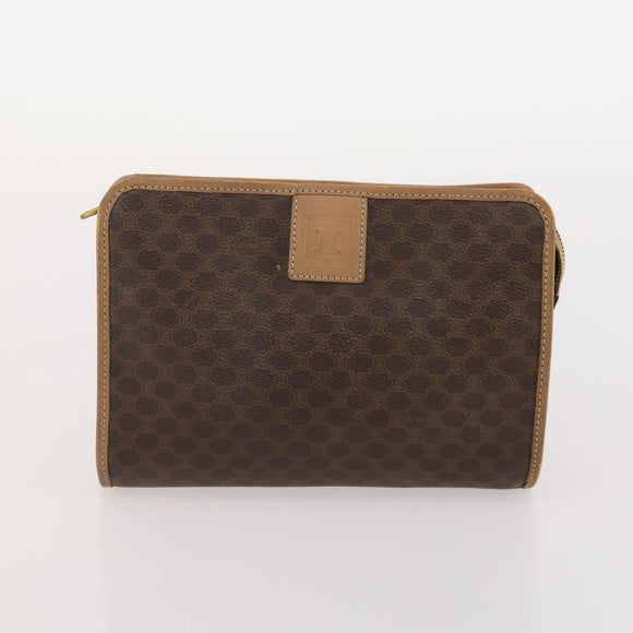 CELINE Macadam Canvas Clutch Bag PVC Leather 5 Set Brown Gold Auth mr2262
