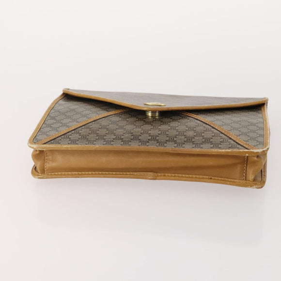 CELINE Macadam Canvas Clutch Bag PVC Leather 5 Set Brown Gold Auth mr2262
