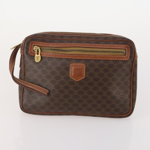 CELINE Macadam Canvas Clutch Bag PVC Leather 5 Set Brown Gold Auth mr2262