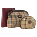 BURBERRY Nova Check Clutch Bag Canvas Leather 3 Set Beige Red Auth mr2263-1
