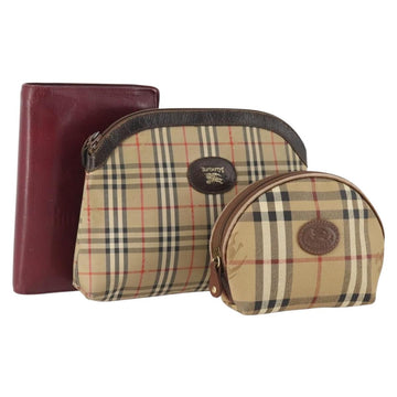 BURBERRY Nova Check Clutch Bag Canvas Leather 3 Set Beige Red Auth mr2263