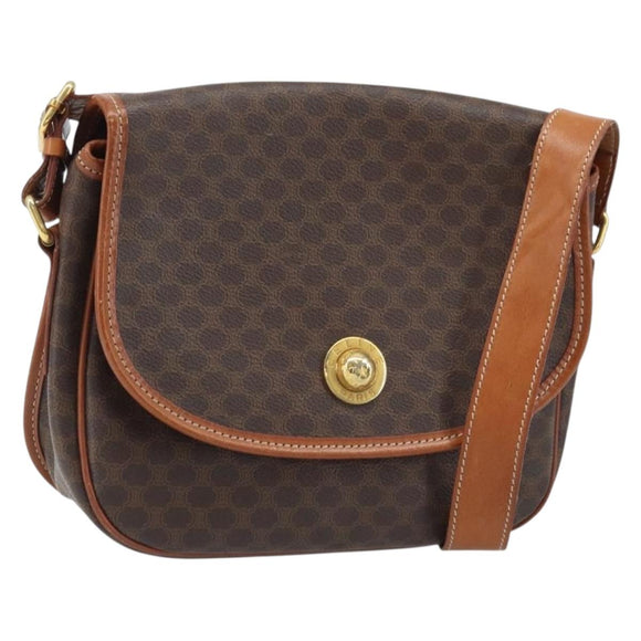 CELINE Macadam Canvas Star Ball Shoulder Bag PVC Leather Brown Gold Auth mr2264