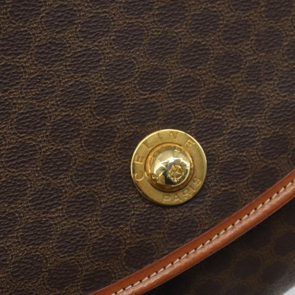 CELINE Macadam Canvas Star Ball Shoulder Bag PVC Leather Brown Gold Auth mr2264