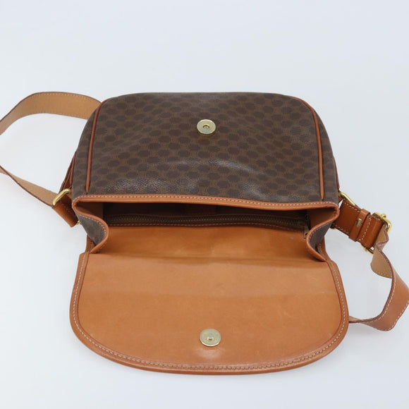 CELINE Macadam Canvas Star Ball Shoulder Bag PVC Leather Brown Gold Auth mr2264