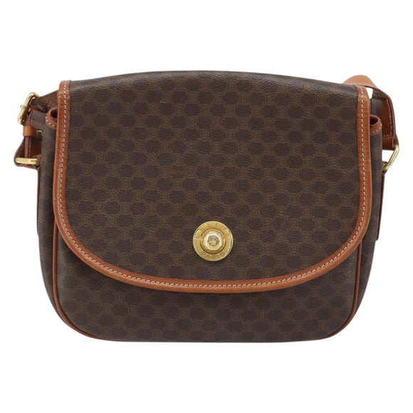 CELINE Macadam Canvas Star Ball Shoulder Bag PVC Leather Brown Gold Auth mr2264