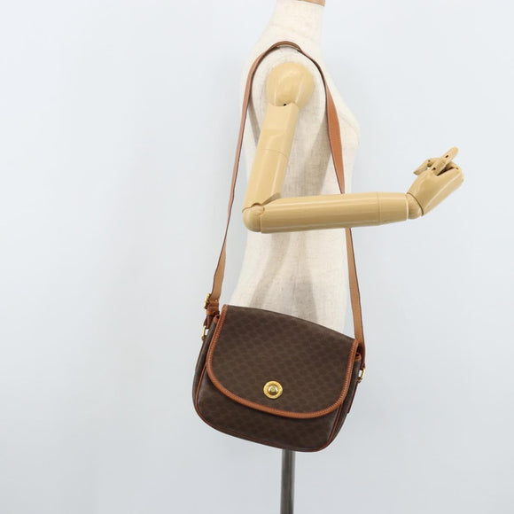 CELINE Macadam Canvas Star Ball Shoulder Bag PVC Leather Brown Gold Auth mr2264