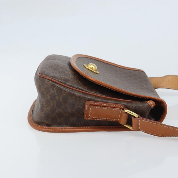 CELINE Macadam Canvas Star Ball Shoulder Bag PVC Leather Brown Gold Auth mr2264