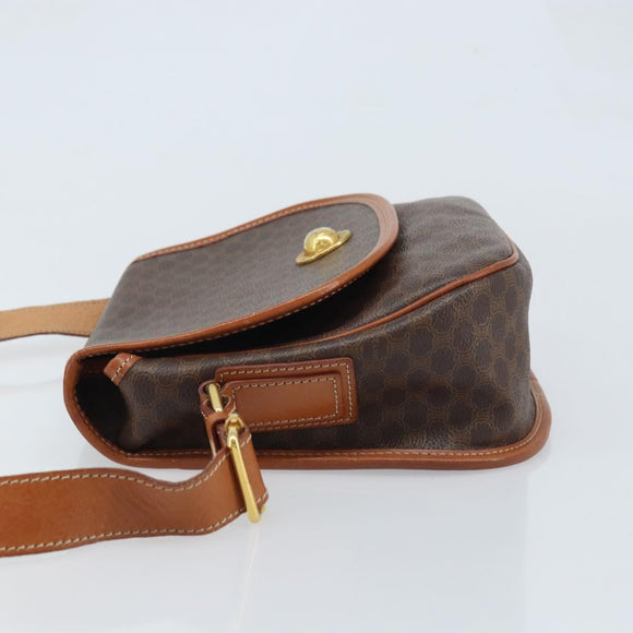 CELINE Macadam Canvas Star Ball Shoulder Bag PVC Leather Brown Gold Auth mr2264