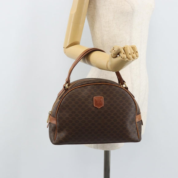 CELINE Macadam Canvas Hand Bag PVC Leather Brown Gold Auth mr2265