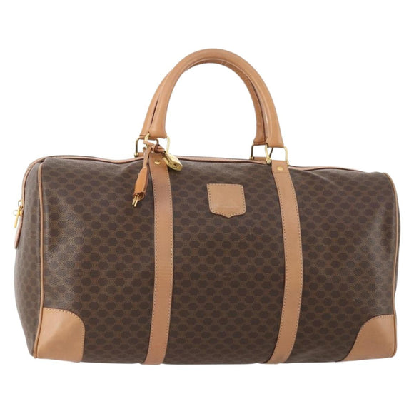 CELINE Macadam Canvas Boston Bag PVC Leather Brown Gold Auth mr2267