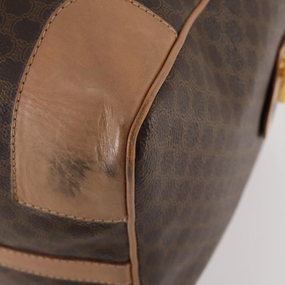 CELINE Macadam Canvas Boston Bag PVC Leather Brown Gold Auth mr2267