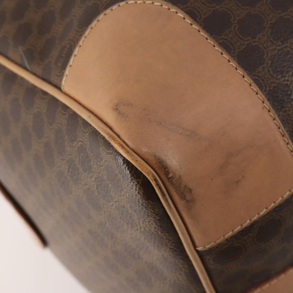 CELINE Macadam Canvas Boston Bag PVC Leather Brown Gold Auth mr2267