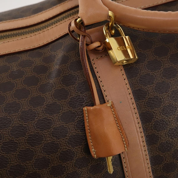 CELINE Macadam Canvas Boston Bag PVC Leather Brown Gold Auth mr2267