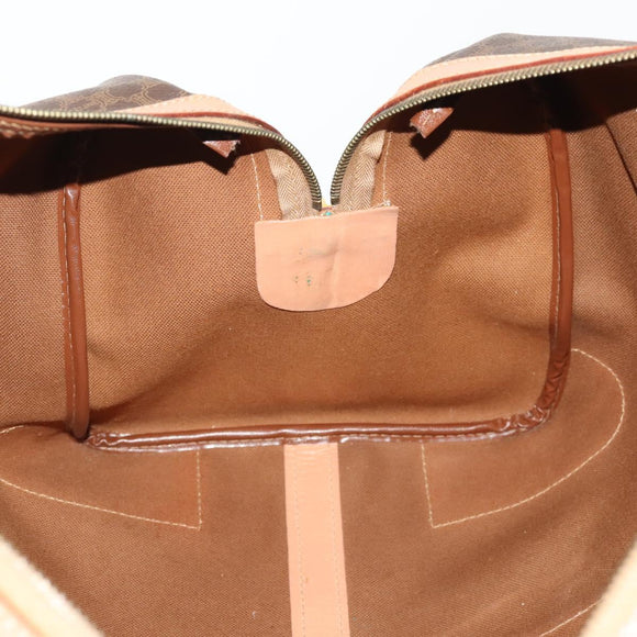 CELINE Macadam Canvas Boston Bag PVC Leather Brown Gold Auth mr2267