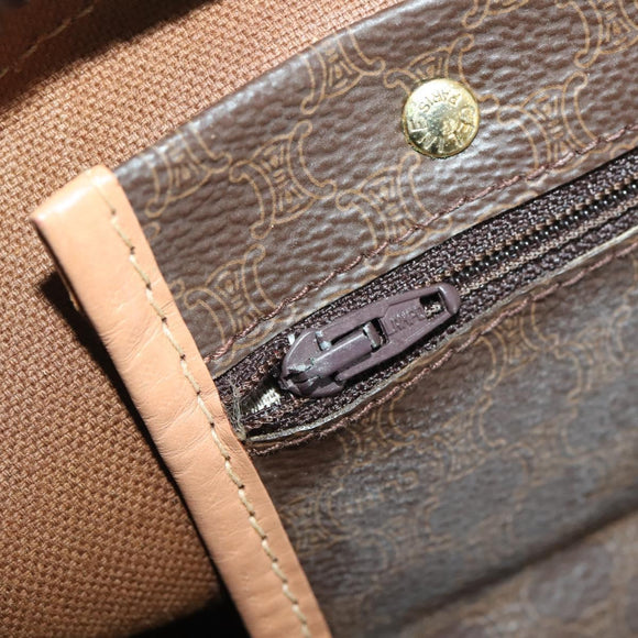 CELINE Macadam Canvas Boston Bag PVC Leather Brown Gold Auth mr2267