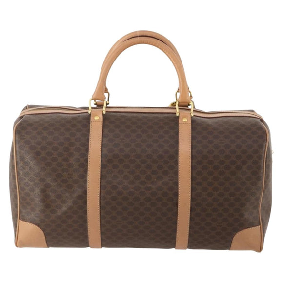 CELINE Macadam Canvas Boston Bag PVC Leather Brown Gold Auth mr2267