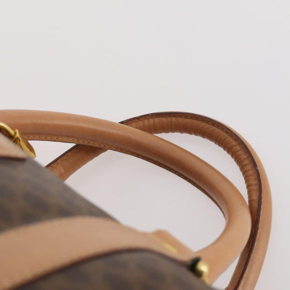CELINE Macadam Canvas Boston Bag PVC Leather Brown Gold Auth mr2267