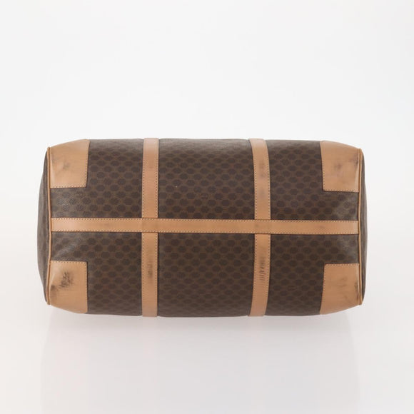 CELINE Macadam Canvas Boston Bag PVC Leather Brown Gold Auth mr2267