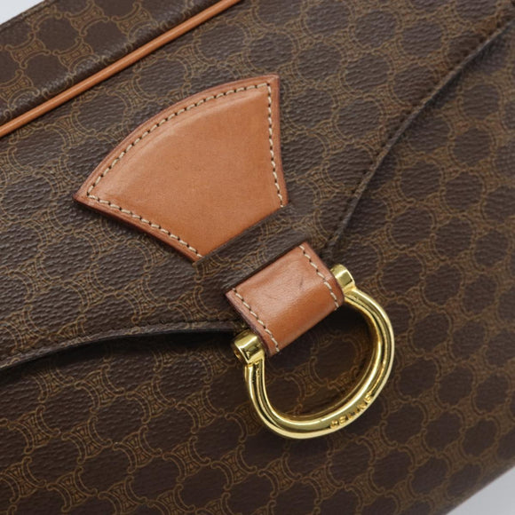 CELINE Macadam Canvas Umhängetasche PVC Leder Braun Gold Auth mr2269A