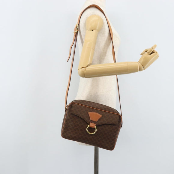 CELINE Macadam Canvas Umhängetasche PVC Leder Braun Gold Auth mr2269A