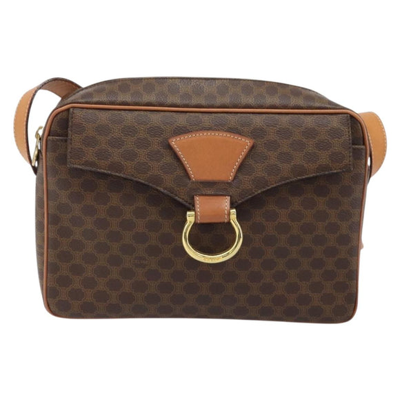 CELINE Macadam Canvas Umhängetasche PVC Leder Braun Gold Auth mr2269A