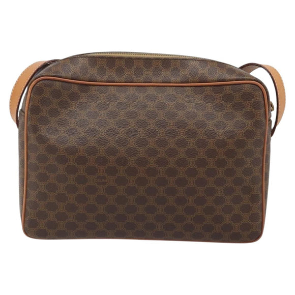 CELINE Macadam Canvas Umhängetasche PVC Leder Braun Gold Auth mr2269A