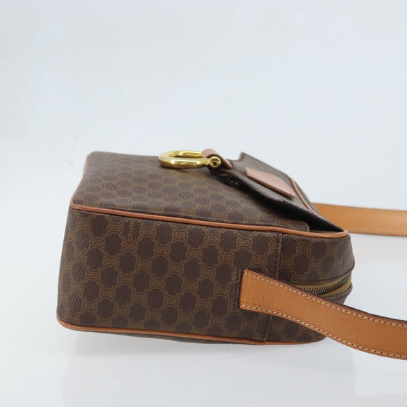 CELINE Macadam Canvas Umhängetasche PVC Leder Braun Gold Auth mr2269A