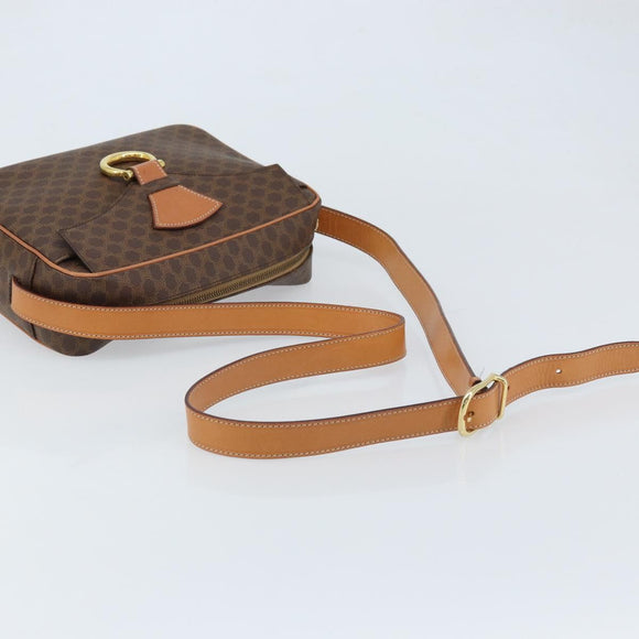 CELINE Macadam Canvas Umhängetasche PVC Leder Braun Gold Auth mr2269A