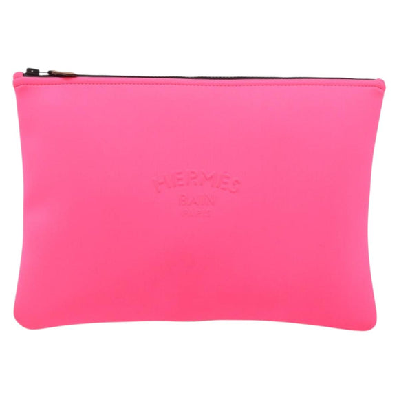 HERMES Neovan GM Clutch Bag Nylon Pink Auth mr2271A