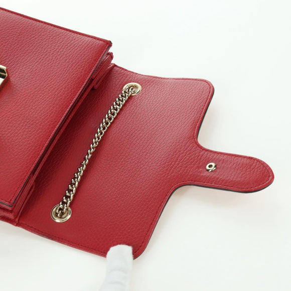 GUCCI Chain Shoulder Bag Leather Red Gold 510304 Auth mr2272V