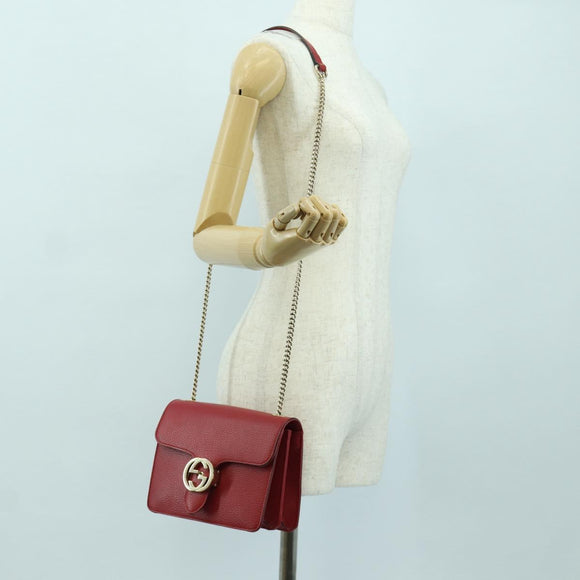 GUCCI Chain Shoulder Bag Leather Red Gold 510304 Auth mr2272V