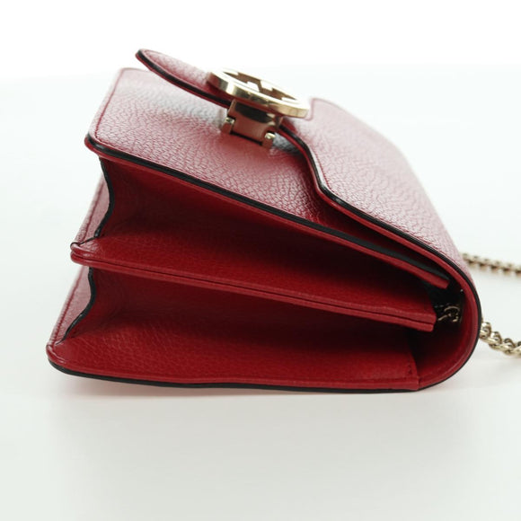 GUCCI Chain Shoulder Bag Leather Red Gold 510304 Auth mr2272V