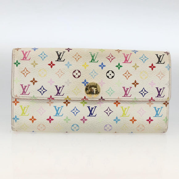 LOUIS VUITTON Monogram Multicolor Wallet 2 Set White LV Auth mr2274