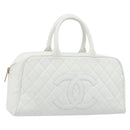 CHANEL Matelasse Boston Bag Caviar Skin White Gold CC Auth mr2276-1